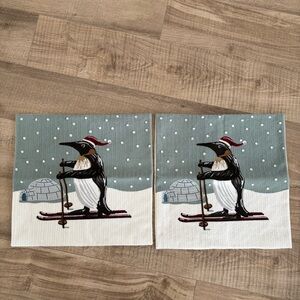 Pottery Barn Penguin Skiing Accent Pillow Covers